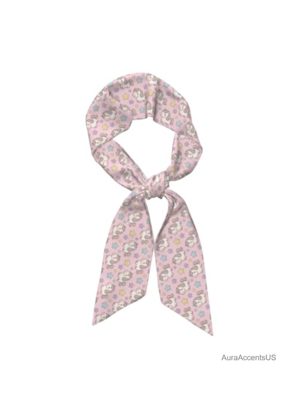 Satin Scarf Unicorn Star Print Skinny Neck Scarf Hair Accessory